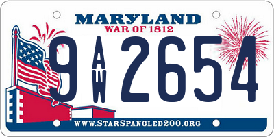 MD license plate 9AW2654