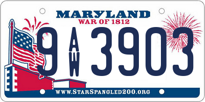 MD license plate 9AW3903
