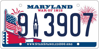 MD license plate 9AW3907