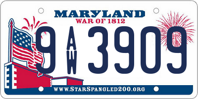 MD license plate 9AW3909