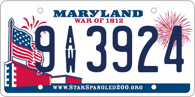 MD license plate 9AW3924