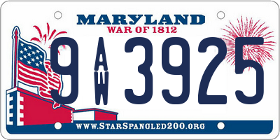 MD license plate 9AW3925