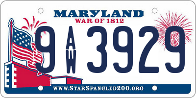 MD license plate 9AW3929