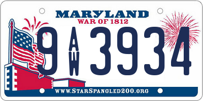 MD license plate 9AW3934