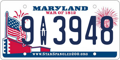 MD license plate 9AW3948