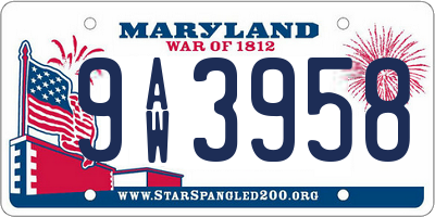 MD license plate 9AW3958