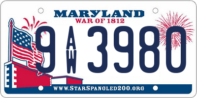 MD license plate 9AW3980