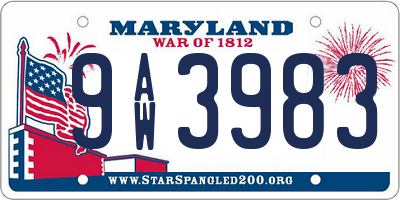 MD license plate 9AW3983
