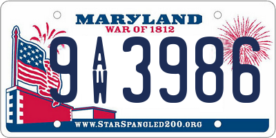 MD license plate 9AW3986