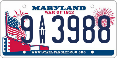 MD license plate 9AW3988