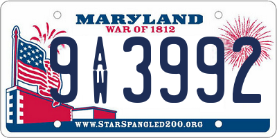 MD license plate 9AW3992