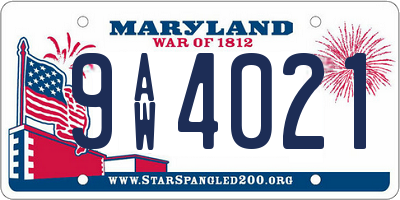 MD license plate 9AW4021