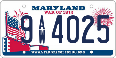 MD license plate 9AW4025