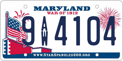 MD license plate 9AW4104