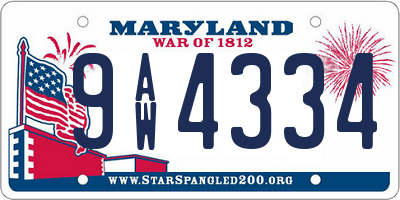 MD license plate 9AW4334