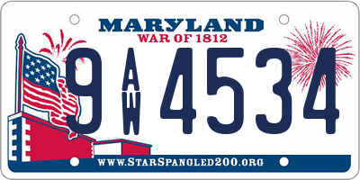 MD license plate 9AW4534