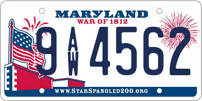 MD license plate 9AW4562