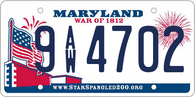 MD license plate 9AW4702