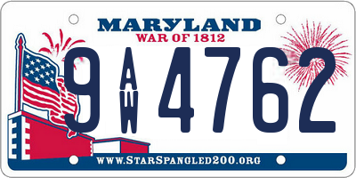 MD license plate 9AW4762