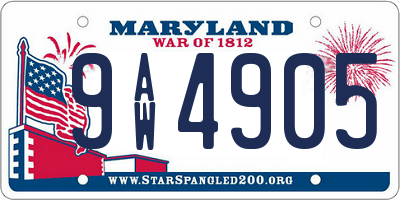 MD license plate 9AW4905