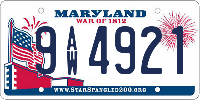 MD license plate 9AW4921