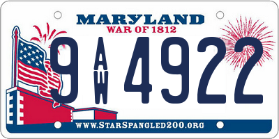 MD license plate 9AW4922