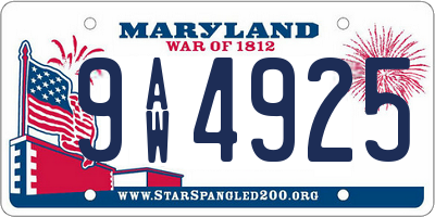 MD license plate 9AW4925