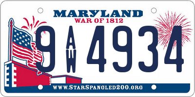 MD license plate 9AW4934
