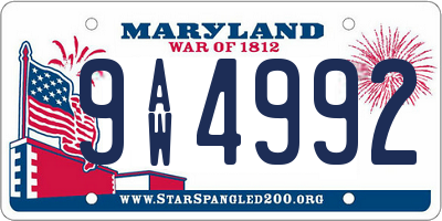 MD license plate 9AW4992