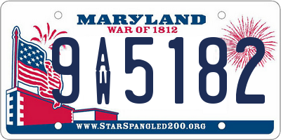 MD license plate 9AW5182