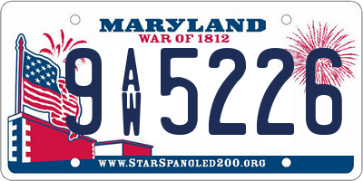 MD license plate 9AW5226