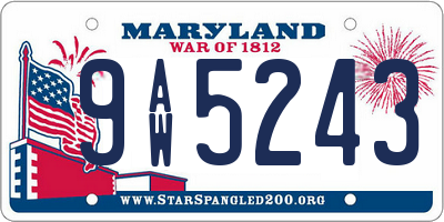 MD license plate 9AW5243