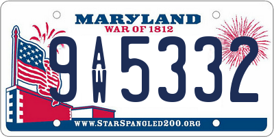 MD license plate 9AW5332