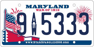 MD license plate 9AW5333
