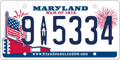 MD license plate 9AW5334