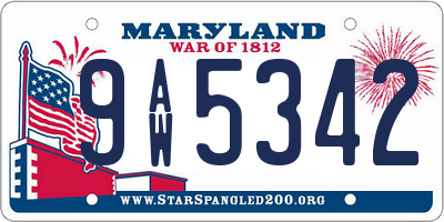MD license plate 9AW5342