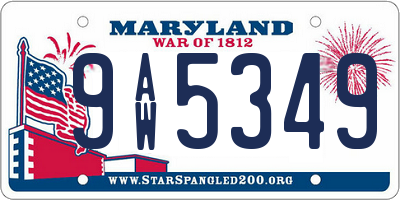 MD license plate 9AW5349
