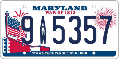 MD license plate 9AW5357
