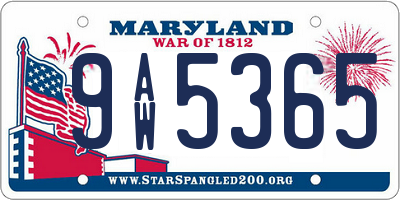 MD license plate 9AW5365
