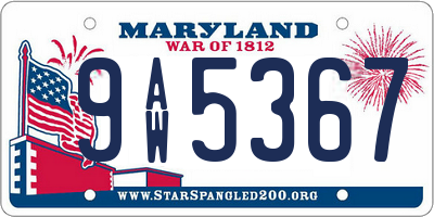 MD license plate 9AW5367