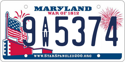 MD license plate 9AW5374