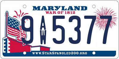 MD license plate 9AW5377