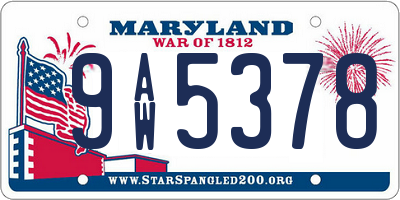 MD license plate 9AW5378