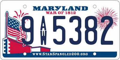 MD license plate 9AW5382
