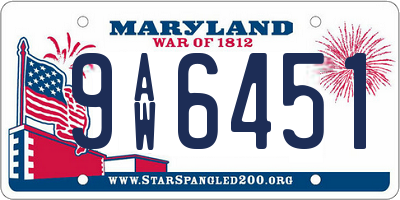 MD license plate 9AW6451