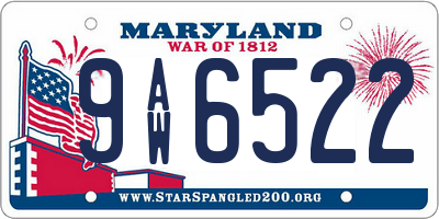 MD license plate 9AW6522
