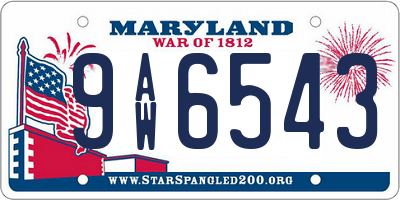 MD license plate 9AW6543
