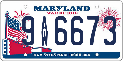 MD license plate 9AW6673