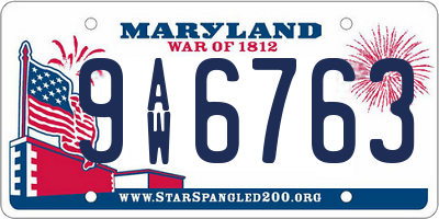 MD license plate 9AW6763
