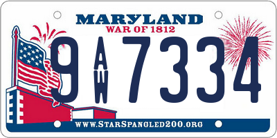 MD license plate 9AW7334